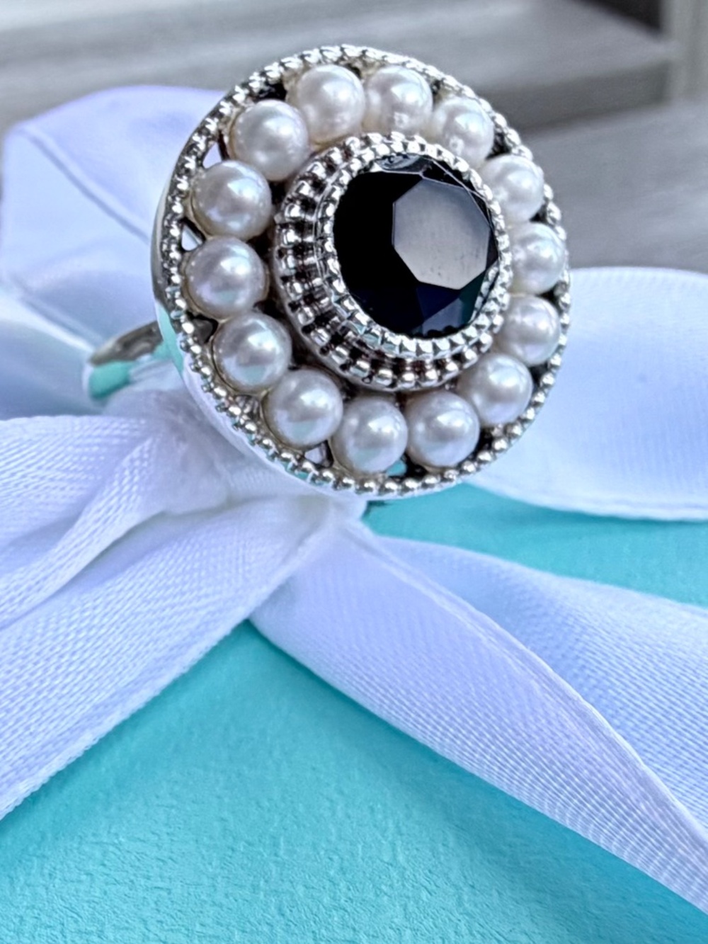 Tiffany & Co Ziegfeld Onyx and Pearl Ring ONLY, sz 5.5
